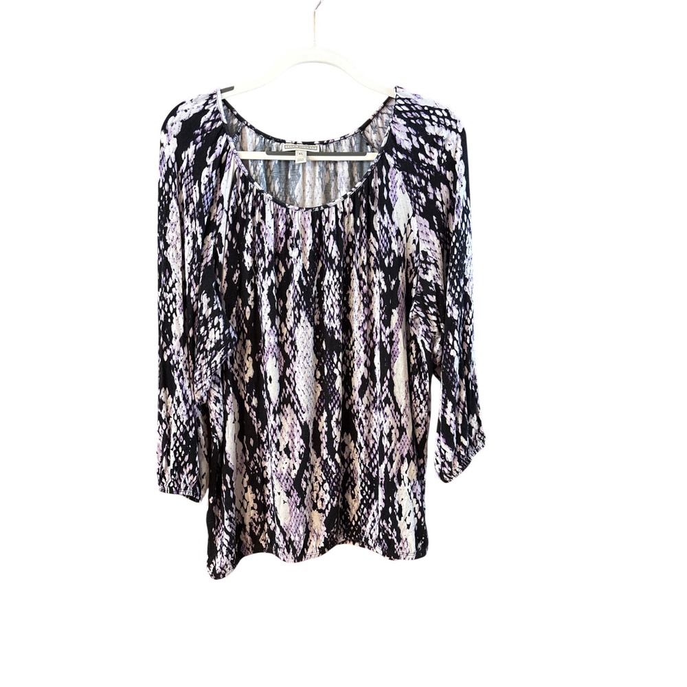 Dana Buchman Womens XL Purple Black Snakeskin 3/4 Sleeve Scoop Neck Blouse Top